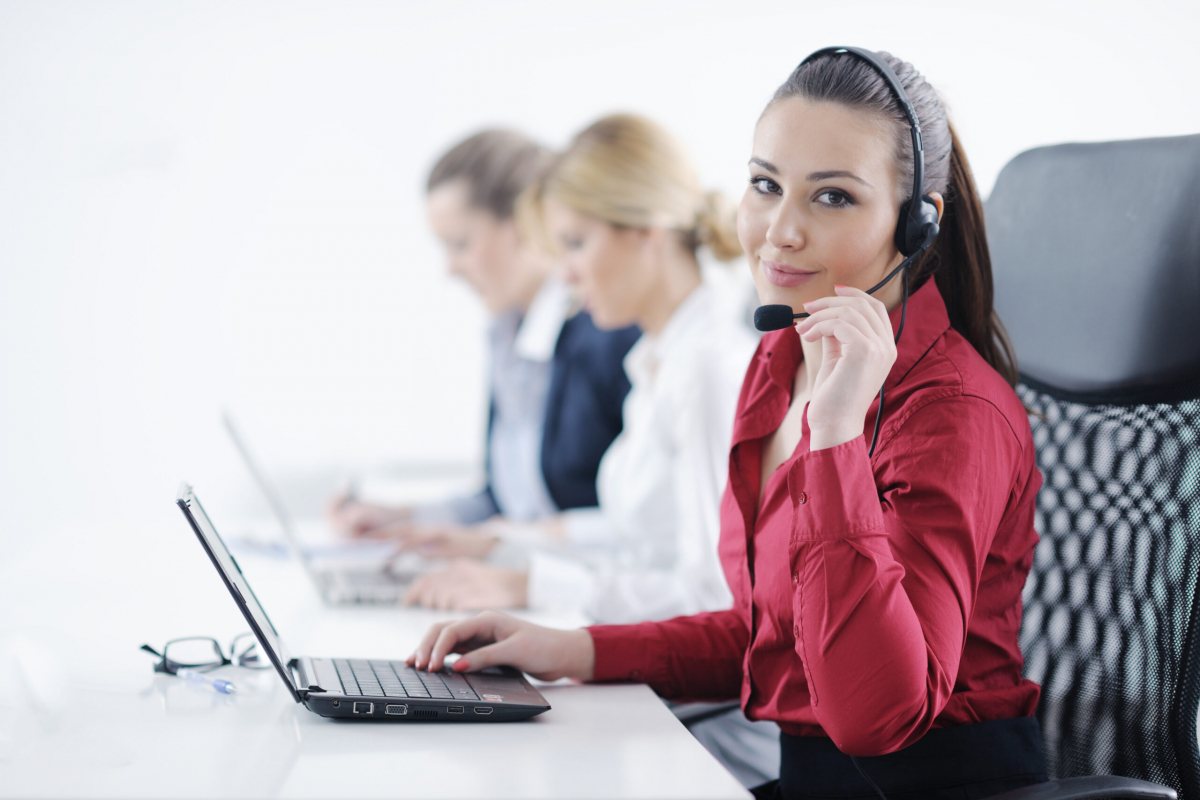 business woman group with headphones